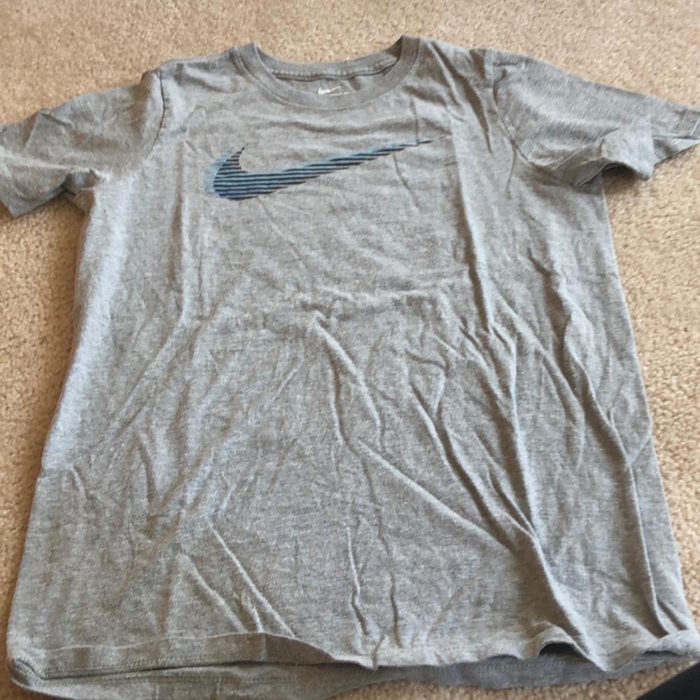 Youth Gray Nike Shirt with Multicolored Swoosh